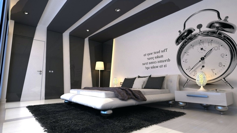 Modern Masculine Bedroom with Oversized Clock Wall Art