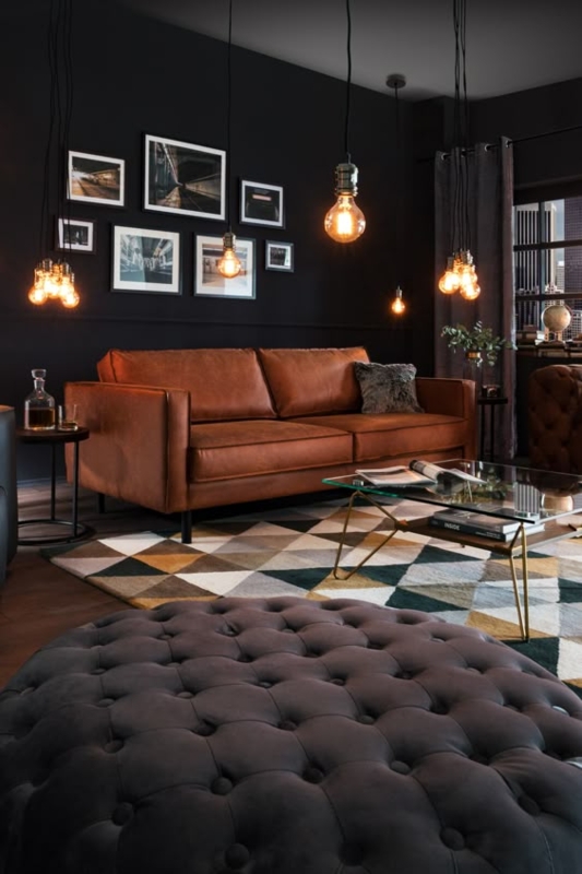 Modern Masculine Living Room with Leather Sofa