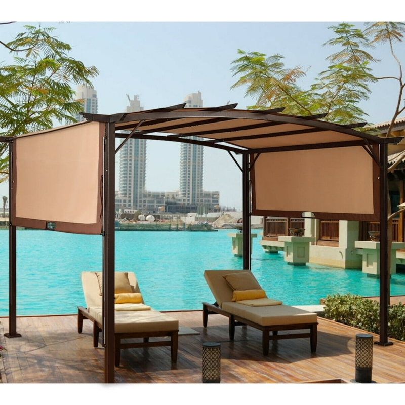 Modern Metal Frame Pergola with Canopy by Poolside