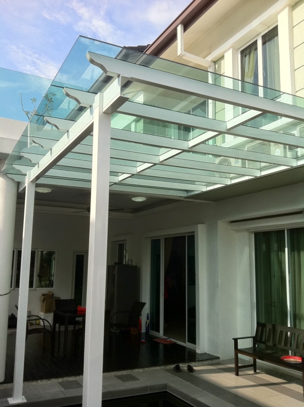Modern Metal Pergola with Glass Skylight Patio Cover