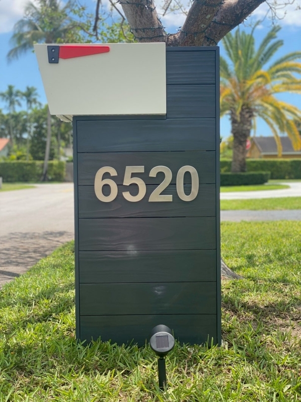 Modern Mid Century Wooden Mailbox Post with House Numbers
