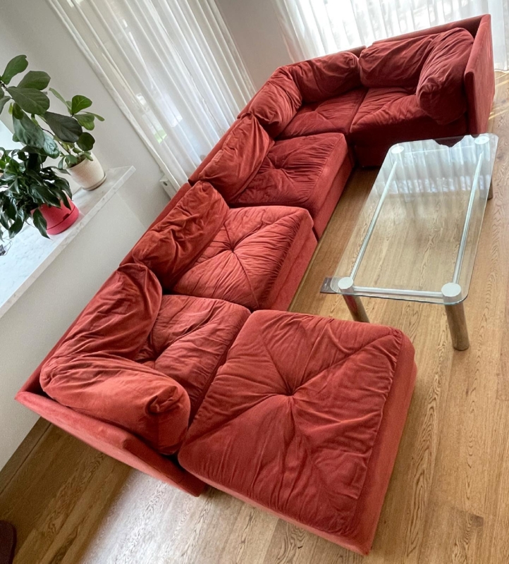 Modern Modular Red Velvet Sectional Sofa