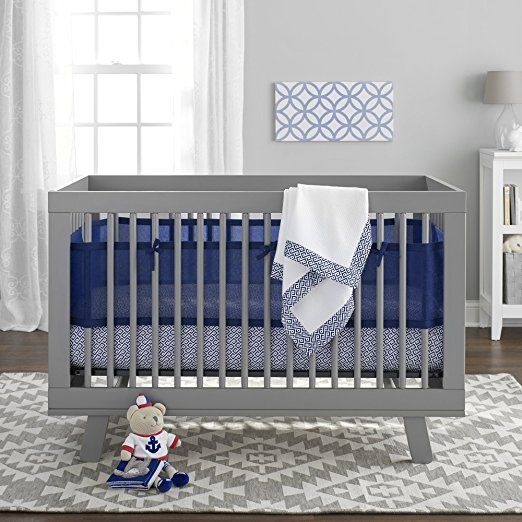 Modern Navy Blue Crib Bedding with Gray Crib