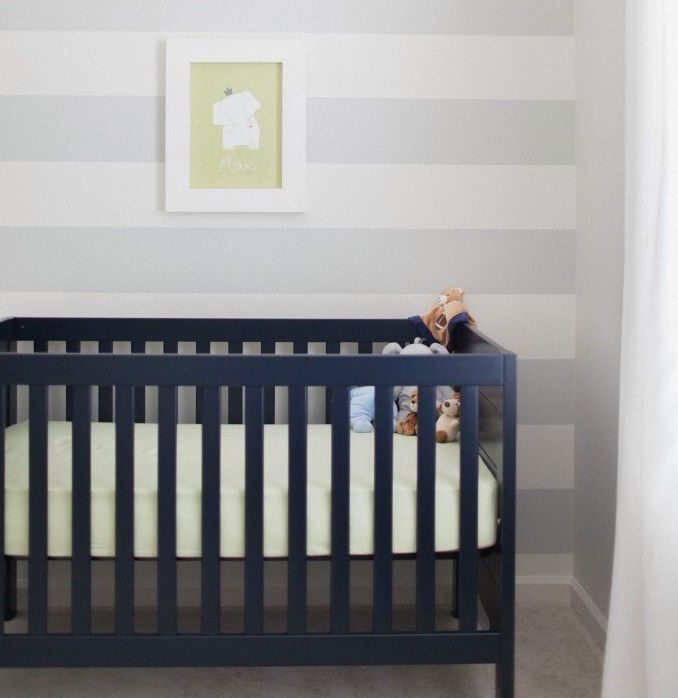 Modern Navy Blue Crib in Soft Neutral Nursery