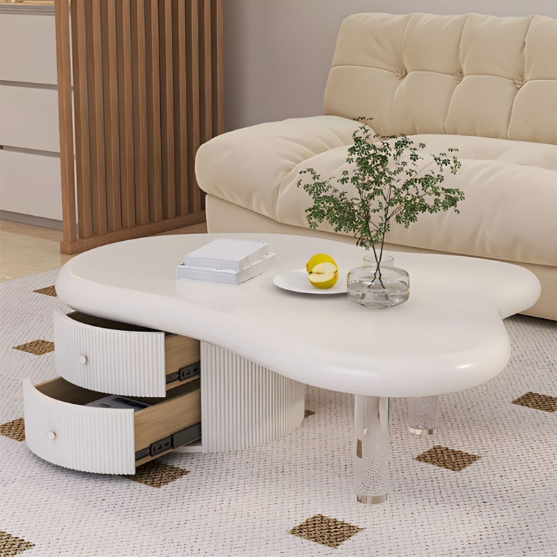 Modern Nordic White Coffee Table with Acrylic Legs
