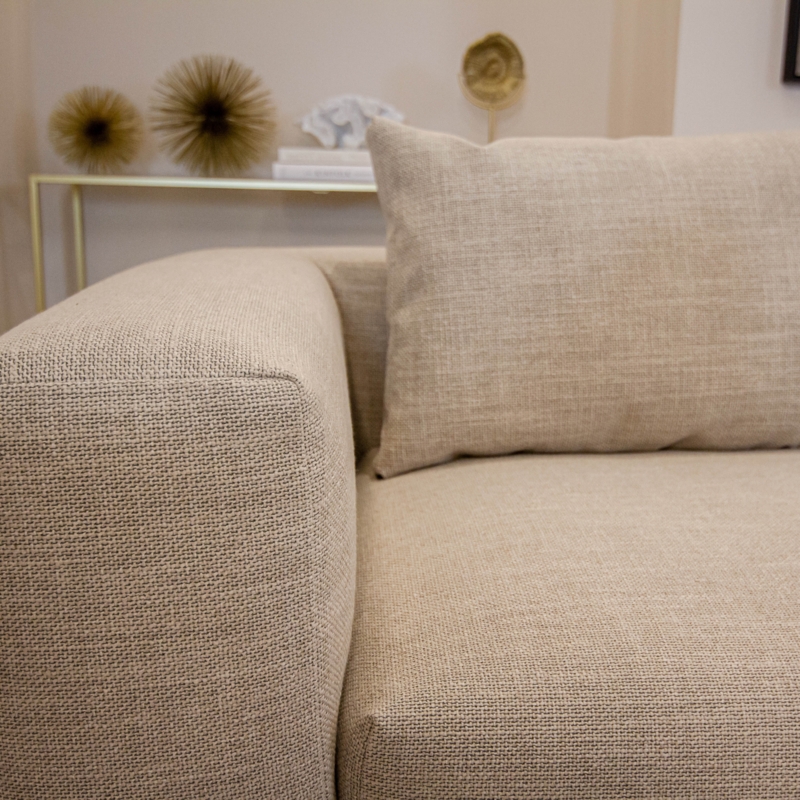 Modern Oatmeal Colored Sofa in Elegant Living Room