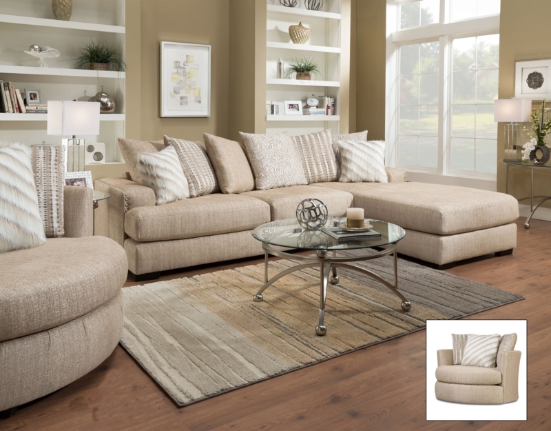 Modern Oatmeal Sectional Sofa with Glass Coffee Table