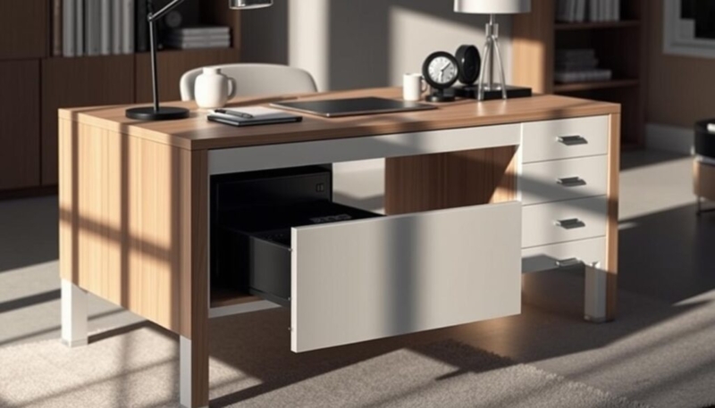 Modern Office Desk with Built-In Secret Safe