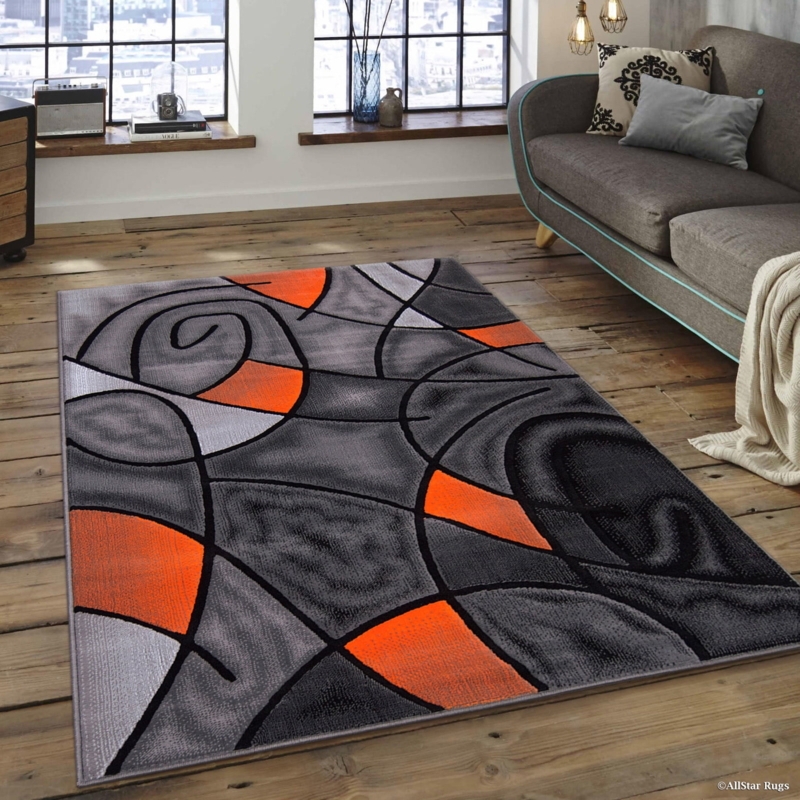 Modern Orange and Gray Abstract Area Rug