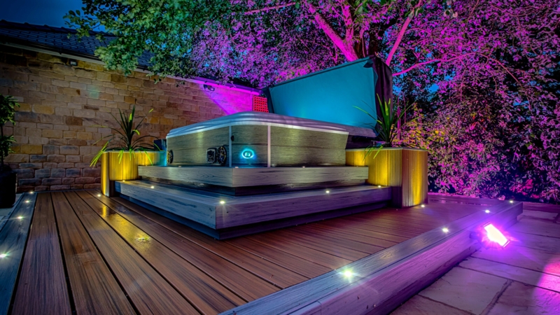Modern Outdoor Hot Tub Surround with LED Lighting