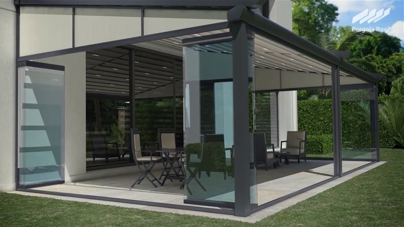 Modern Pergola Roof with Sliding Glass Walls
