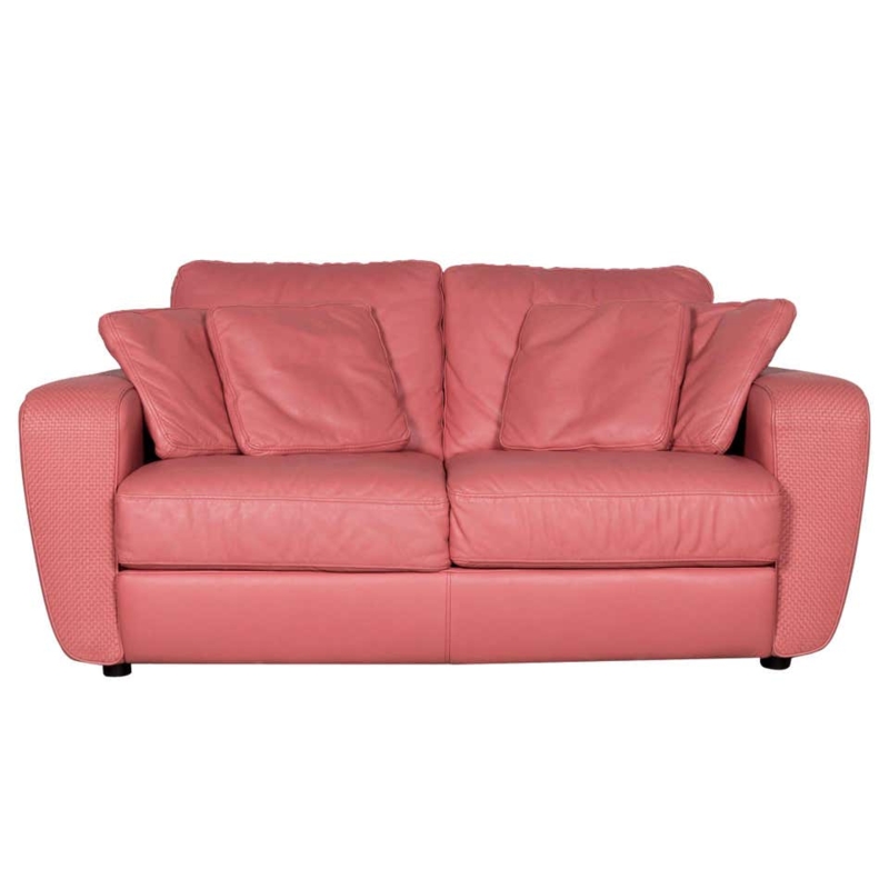 Modern Pink Leather Sofa with Cushions
