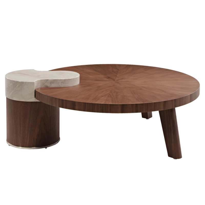 Modern Round Wood and Marble Coffee Table