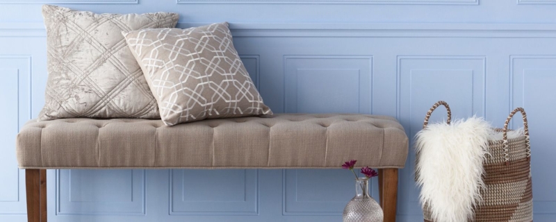 Modern Upholstered Bench with Decorative Pillows