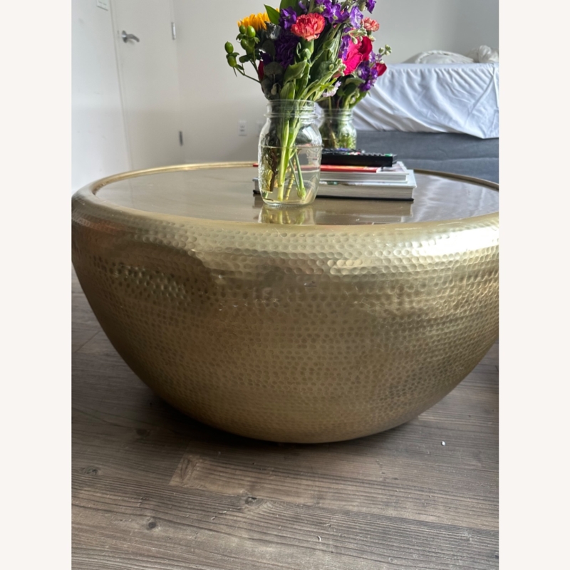 Modern West Elm Gold Drum Coffee Table