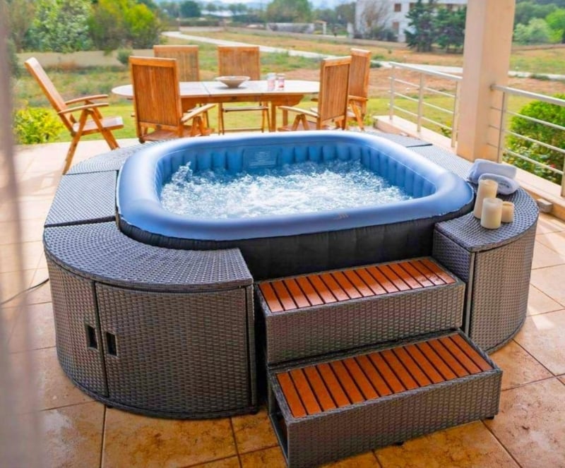 Modular Hot Tub Surround Table with Easy Drink Access