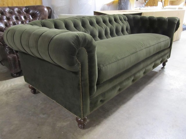 Moss Green Velvet Chesterfield Sofa with Classic Design