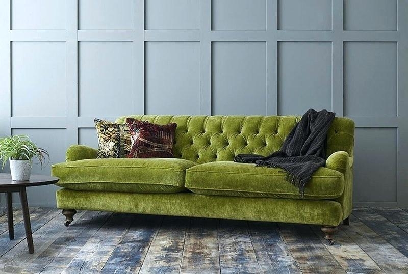 Moss Green Velvet Sofa in Contemporary Living Room