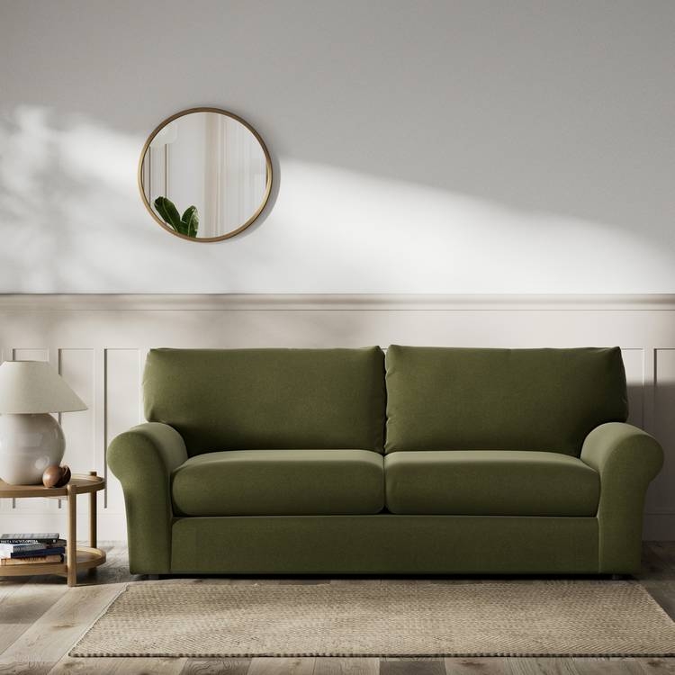 Moss Green Velvet Sofa in Minimalist Living Room