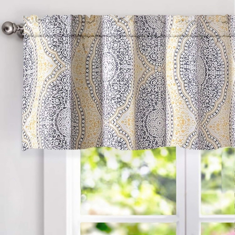 Mustard Yellow and Gray Patterned Window Valance