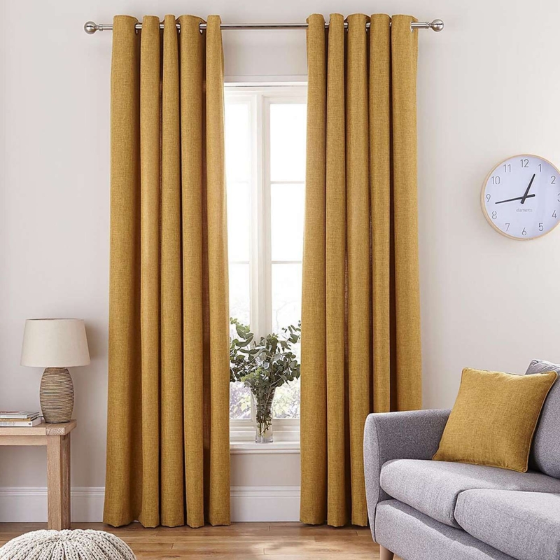 Mustard Yellow Eyelet Curtains for Cozy Living Room