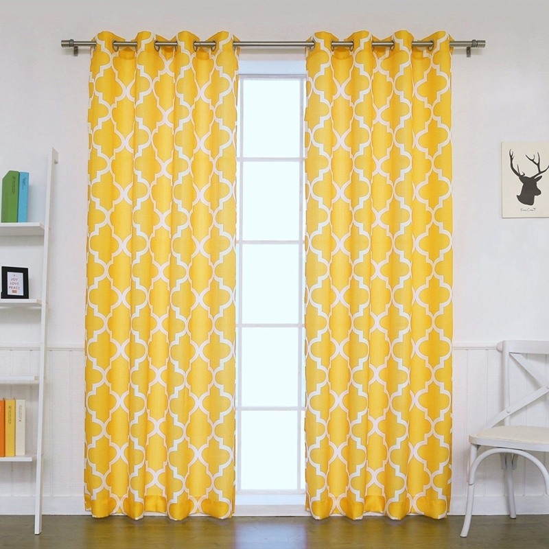 Mustard Yellow Print Light Filtering Curtains