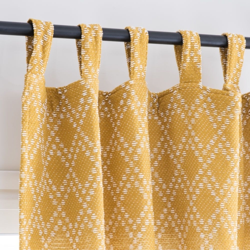 Mustard Yellow Tab Top Curtains with Geometric Pattern