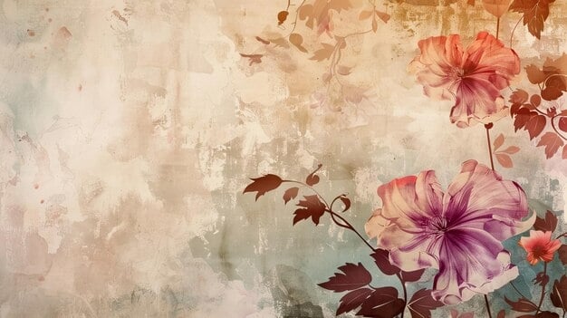 Muted Jewel Tone Floral Wallpaper with Warm Lighting