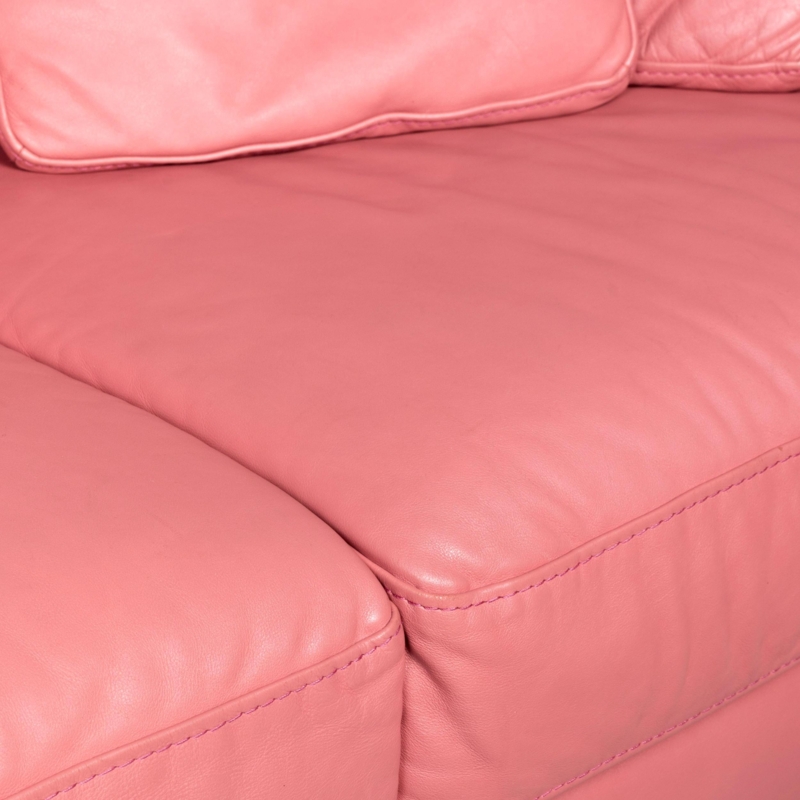 Natuzzi Red Pink Leather Two-Seater Sofa