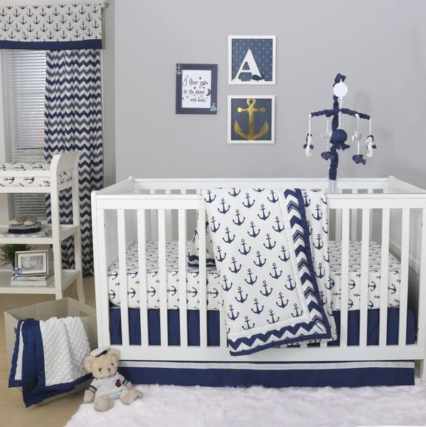 Nautical Navy and White Baby Crib Bedding Set