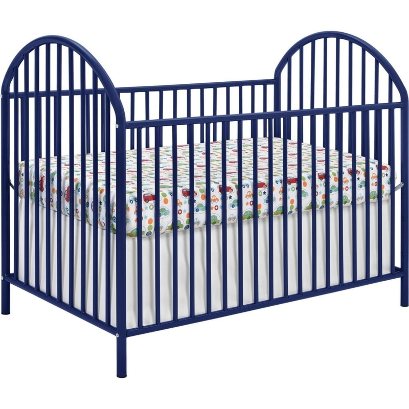 Navy Blue Metal Baby Crib with Colorful Mattress