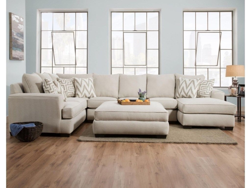 Oatmeal Sectional Sofa with Decorative Pillows