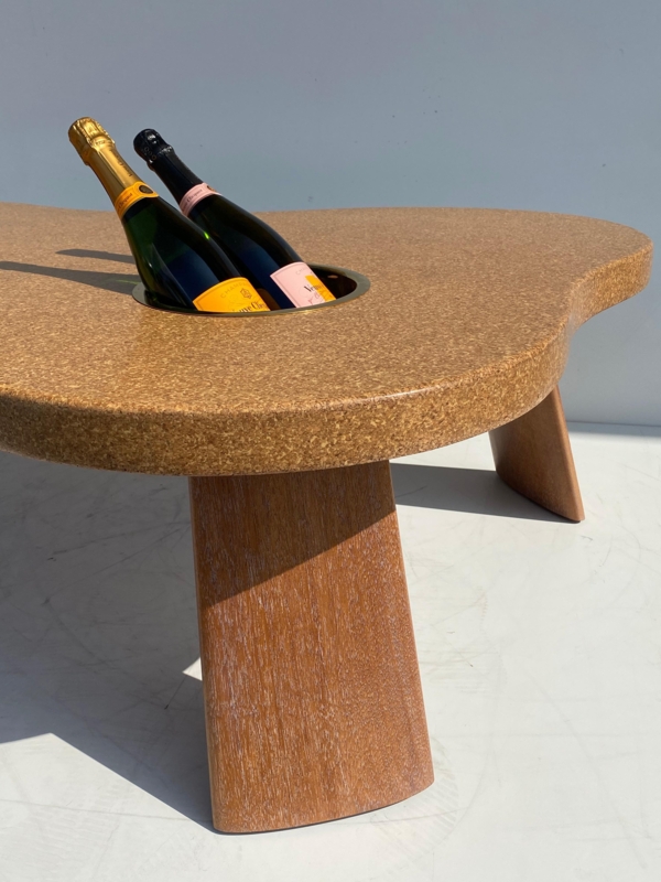 Organic Cork and Mahogany Coffee Table with Built-in Planter