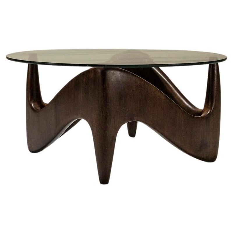 Organic Sculptural Wood and Glass Coffee Table