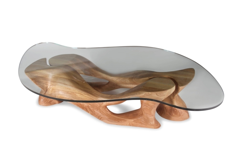 Organic Shaped Honey Stain Ash Wood Coffee Table