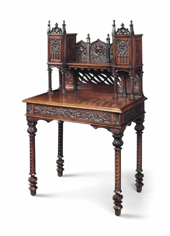 Ornate Gothic Revival Antique Wooden Desk