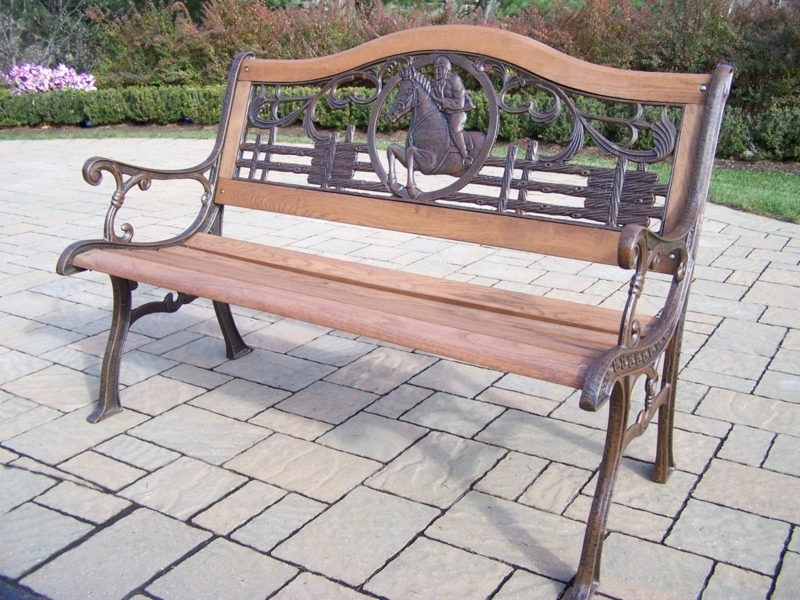 Ornate Wooden Garden Bench with Horse Design