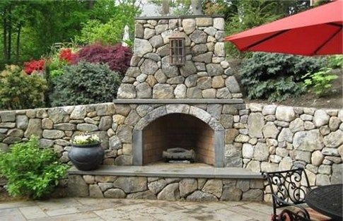 Outdoor Fieldstone Fireplace 