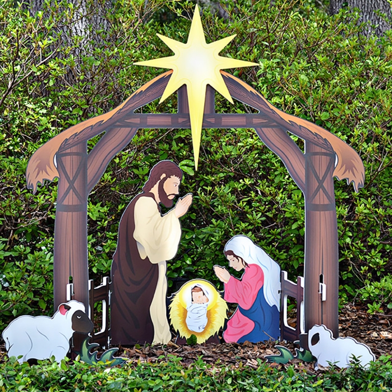 Outdoor Holy Night Nativity Set with Illuminated Star