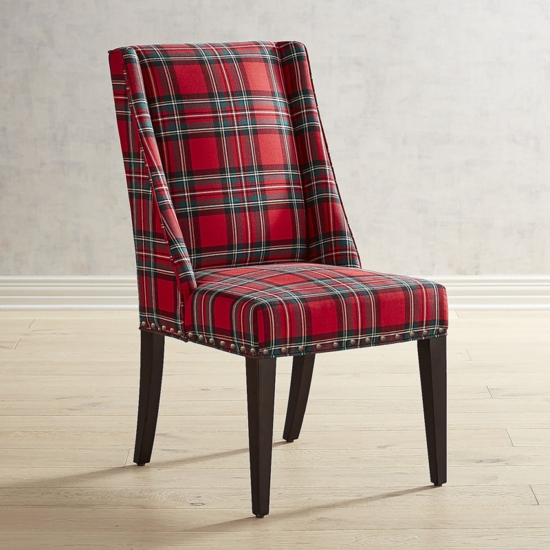 Owen Red Plaid Heirloom Dining Chair with Nailhead Trim