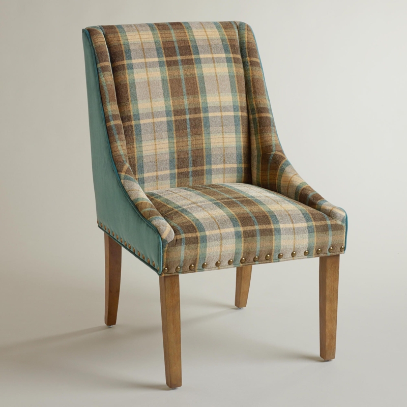 Plaid Teal Green Upholstered Wes Dining Chair