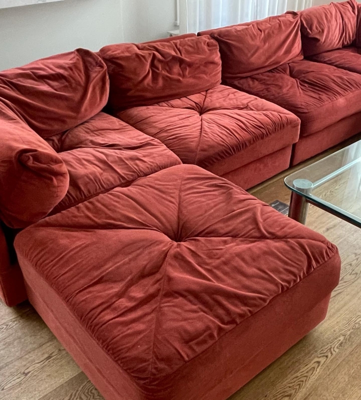 Plush Red Playpen Sectional Sofa in Living Room