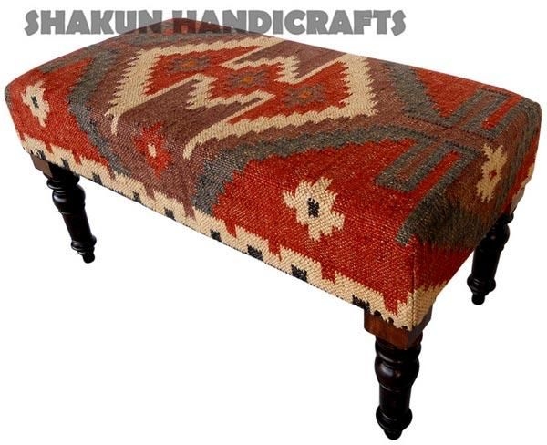 Polished Mango Sheesham Wood Wool Jute Kilim Benches, For Office, Home ...