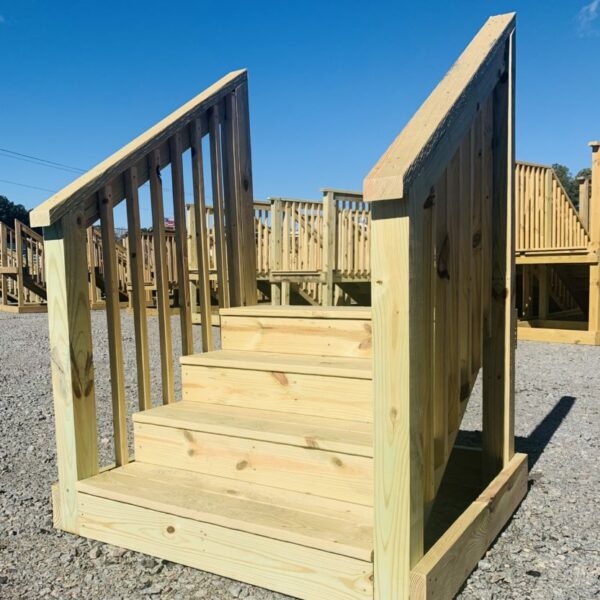 Prebuilt Wooden 4-Step Outdoor Stoop with Railings