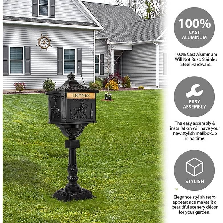 Retro Mid-Century Cast Aluminum Mailbox with Post