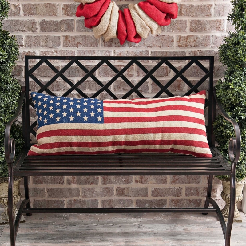 Rustic American Flag Bench Pillow for Outdoor Seating