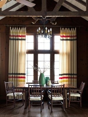 Rustic Dining Room with Pendleton Blanket Curtains