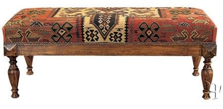 Rustic Kilim Upholstered Wooden Bench