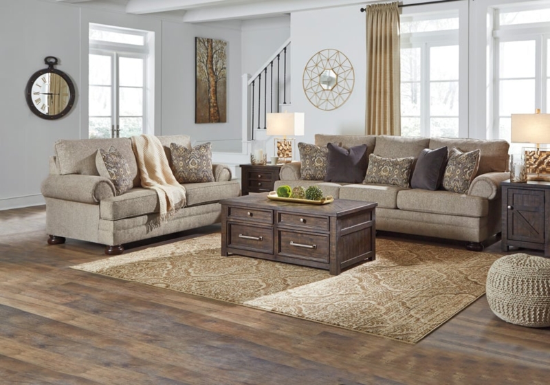 Rustic Living Room with Cozy Oatmeal Sofas