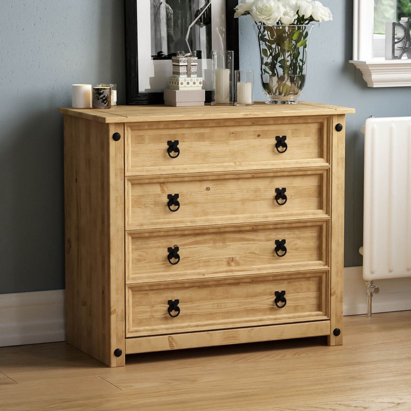 Rustic Mexican Solid Waxed Pine Drawer Chest